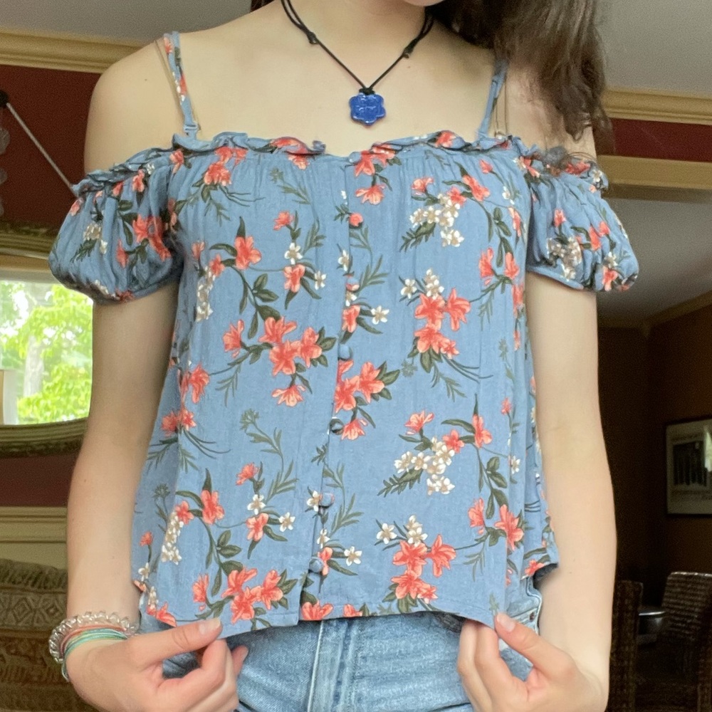 off the shoulder floral top American eagle